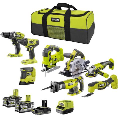 Pack RYOBI Combo 8 outils - 2 batteries 5.0Ah et 1 batterie 2.0Ah - 1 chargeur - R18CK8-3552SL