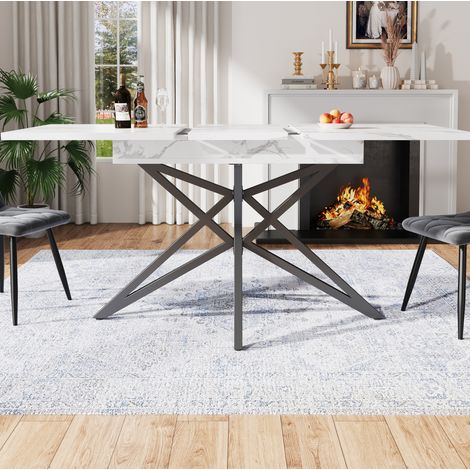 Mesa extensible 120/160 x 80 cm con sobre efecto mármol y patas metálicas negras DESVIAE (1/5)