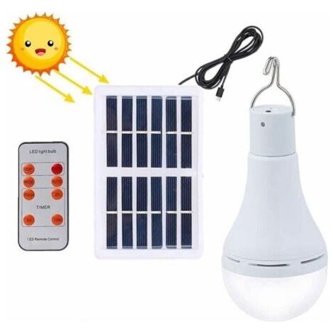 Ampoule LED solaire étanche avec télécommandeMode haute lumière 45hChargement solaire et USBÉclairage extérieur jardin randonnée (1/4)