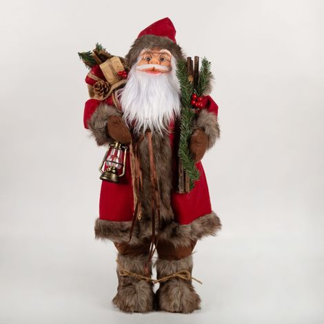 Ochine Statuetta Babbo Natale 60 cm – Tessuto Non Tessuto e Plastica, Design Tradizionale Elegante con Bastone – Ideale per Decorazione Tavolo e Interni Festivi (1/4)