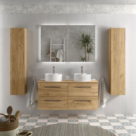 Meuble de salle de bain MORAI 120cm Chêne Vasque à poser (1/4)