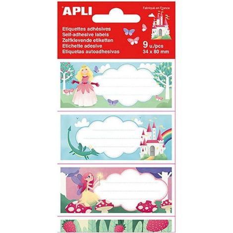 Etiquettes scolaires - Pour cahiers, livres - Princesses - 34x80mm - 9 étiquettes (1/2)