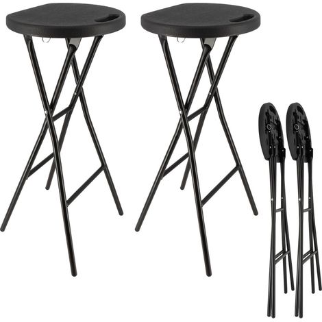 Tabourets haut pliant X2 - Hauteur 80cm - Tabouret de bar pliant - Tabouret mange debout - Siège résine Structure Acier - Noir
