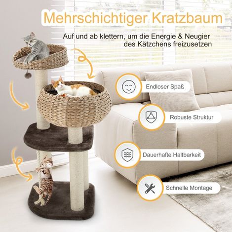 Arbol para gatos de madera de 104 cm con camas pelota de juguete cuerda y columnas envueltas en sisal (1/5)