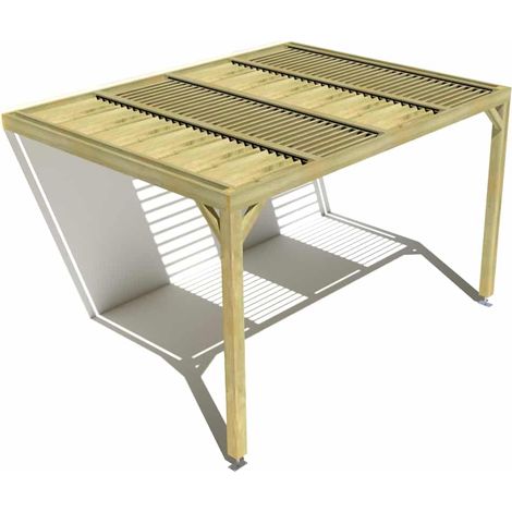 Pergola bois • 4m x 3m • adossée • sens profondeur • lames orientables bioclimatiques incluses • livraison comprise (1/3)