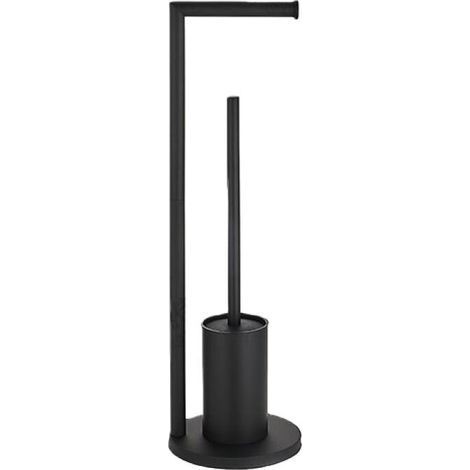 Noir,Brushed,Brosse WC avec PortePapier Toilette, PorteBrosse WC Moderne sur Pied en Acier Inoxydable, Base Lestée, Robuste (1/5)
