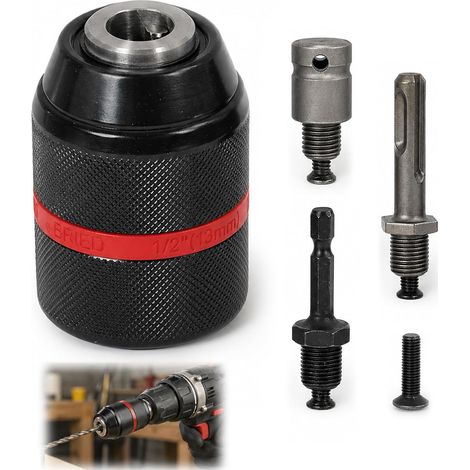1 Pièces Rapide Mandrin Perceuse 13mm avec Filetage 1/2 20UNF, Adaptateur Visseuse Inclus, Mandrin Perceuse avec Clé à Chocs et 1/4 HEX, Outil de Conversion pour Clé et Perceuse Électriques (1/5)