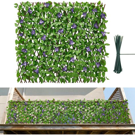 VEVOR Künstliche Hecke 64,9x310 cm 2-tlg. Set, Pflanzenwand, Ausziehbarer Sichtschutz, Sichtschutzzaun, Heckenzaun, Kunstpflanzen Balkonverkleidung für Hochzeiten, Außengärten, Hinterhöfe (1/5)
