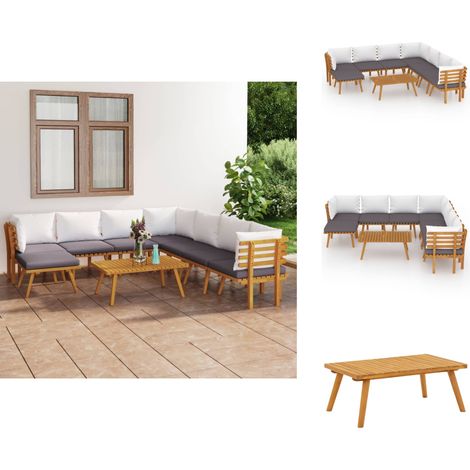 Salon de jardin 9 pcs avec coussins Bois d'acacia solide - Salon De Jardin - Meuble De Jardin - Ensemble De Salon - Mobilier D'extérieur - Acacia Massif (1/5)