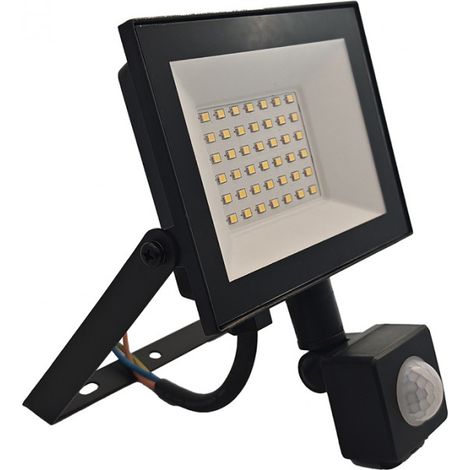 Projecteur LED 30W PIR noir 6500K 2700lm IP54 Ecolight