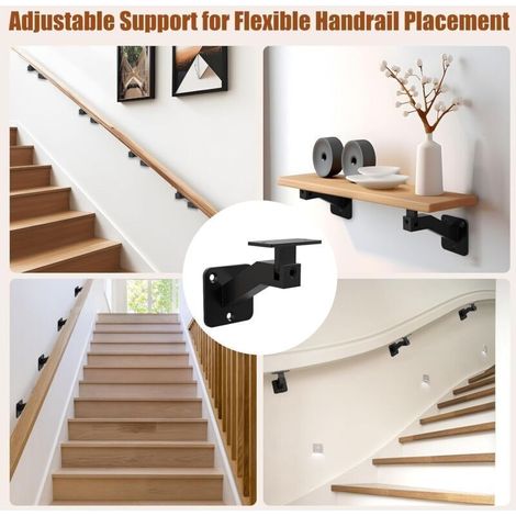Quadratische Handlaufhalterungen – Verstellbare Handlaufhalterungen für Treppen im Innenbereich – Für Treppen und Flure – 4er-Set – Schwarz (1/5)