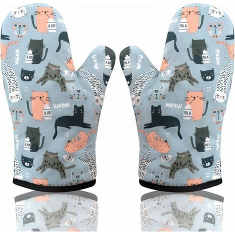 Chat 1 Paire Gant de Cuisine, Gant Four Manique Four Oven Mitts Oven Gloves Gant Manique Anti Chaleur Respirant Gants Isolants Cuisine pour Barbecue Cuisson Cuisine Pizza Biscuit Gâteau (1/5)