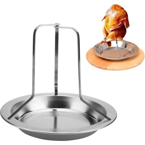 Rôtissoire à poulet pour barbecue – Acier inoxydable – Support vertical – Avec lèchefrite – Amovible – Pour four et grill – 20 x 16 cm (1/5)