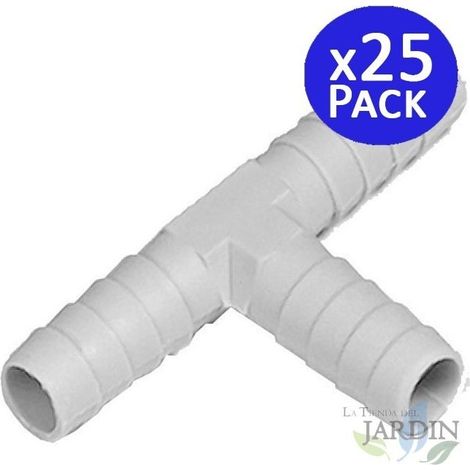 Pack 25 Té 10 mm para tubería flexible ideales para conexiones en sistemas de riego y agua