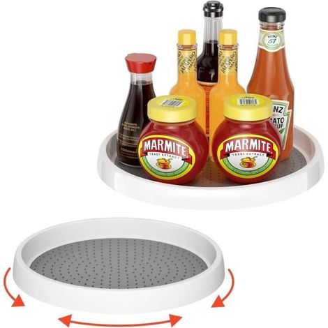 2 Pièces Plateau Tournant en Plastique pour Epices, Rotatif à 360°Plateau Tournant Epices Rangement Rond, Etagere a Epices Plateau Pivotant, Plateau Tournant Placard Cuisine pour Réfrigérateur, Armoir (1/5)