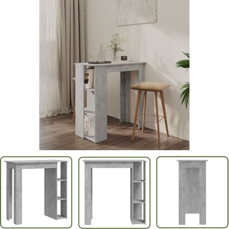 The Living Store Bartisch mit Regal Betongrau 102x50x103,5 cm Holzwerkstoff - Stehtisch - Bartisch - Bistrotisch - Kücheninsel - Esstisch Klein (1/5)