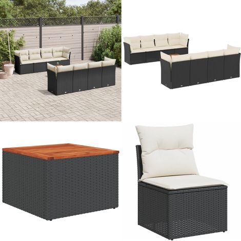 9-tlg. Garten-Sofagarnitur mit Kissen Schwarz Poly Rattan - Gartenmöbel Set - Outdoor Möbel - Rattan Sofa - Lounge Set - Esstisch - Home & Living (1/5)