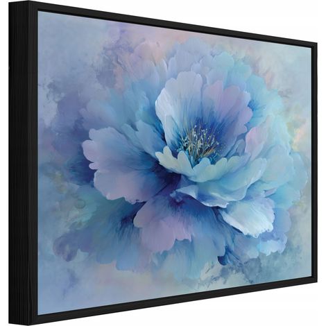 Tableau sur toile avec cadre noir – Fleurs bleues – 90 x 60 cm (1/4)