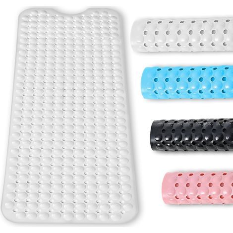Non-slip bath mat with 3 suction cups, machine washable, for bathtubs and bathroom floors (white) 100 x 40 cm (1/5)
