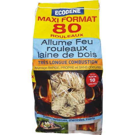 Feueranzünder, 80 Rollen Holzwolle mit sehr langer Brenndauer.