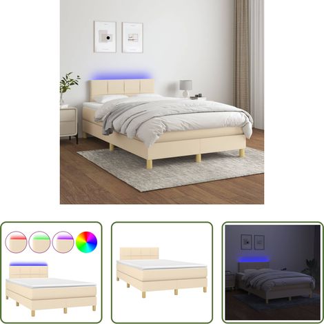 Matelas LED - Sommier à lattes de lit avec matelas LED Crème 120x200 cm Tissu (1/5)