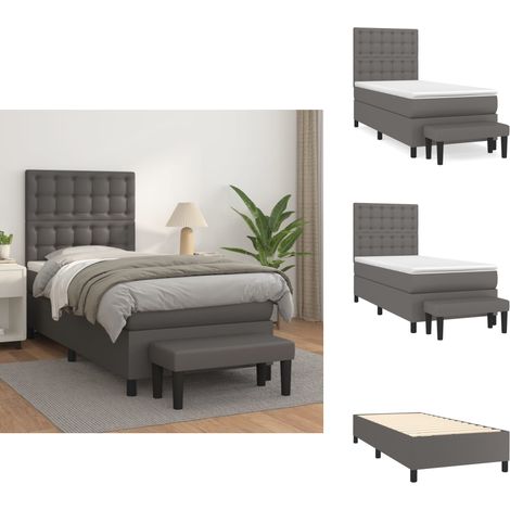 Boxspringbett mit Matratze Grau 100x200 cm Kunstleder - Boxspringbett - Betten - Schlafräume - Kunstleder Möbel - Doppelbett (1/5)