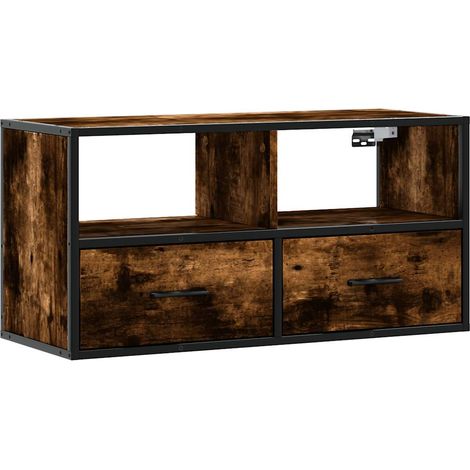 Mobile TV Armadietto TV Mobile Porta TV Rovere Fumo 80x31x39,5 cm Legno Multistrato e Metallo (1/4)