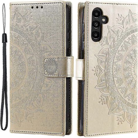 Étui portefeuille en cuir pour Samsung Galaxy A05s 4G - Coque de téléphone dorée à motif floral mandala (1/5)