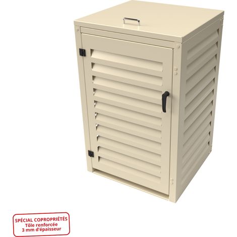 Cache Poubelle Simple en Aluminium thermolaqué Spécial Copropriété (3mm) - 1x360 Litres - Crème (1/5)