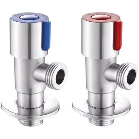 2 PCS Stainless Steel Faucet Angle Valve 1/2' Angle Valve Angle Control Valve for Bathroom, Kitchen, Toilet (Blue, Red) (1/4)