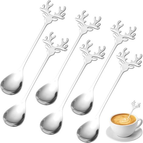 Allecto,Acero inoxidable,Juego de cucharas de café creativas,Plateado,6 piezas,Adecuado para cualquier ocasión (1/5)