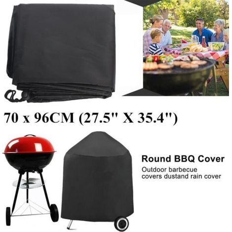 pair Housse de Barbecue Ronde imperméable à l\\'eau TEMPSA - 70x96cm - Fibre de polyester - Noir