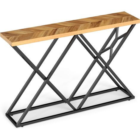 Table console bois brun avec cadre en métal massif et rangement, plateau 4 cm et pieds réglables pour salon, entrée et couloir (1/5)
