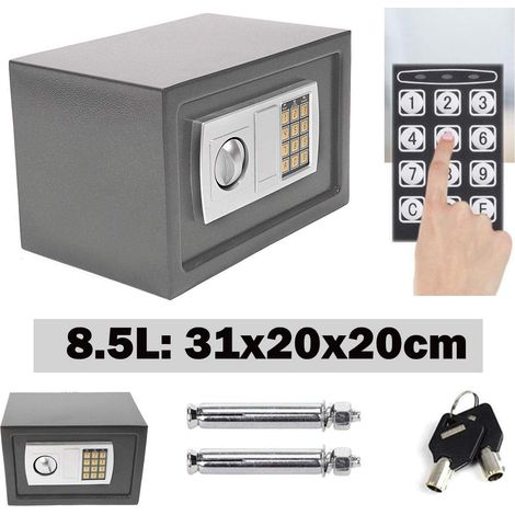 Elektronik Safe Tresor Möbeltresormit zahlenschloss und 2 Notschlüssel wasserdichte Sicherheitsbox Wandtresor Grau 31 x 20 x 20 cm