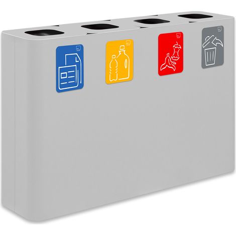 Pattumiera Sistema di Raccolta Rifiuti 120x30xh80 cm In Acciaio Verniciato 4 Scomparti Bianco (1/2)