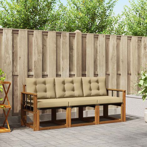 Outdoor-Sofagarnitur mit Kissen 3 pcs Natur und Beige