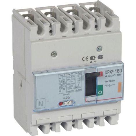 Disjoncteur magnétothermique DPX³160 pouvoir de coupure 25kA 400V - 4P - 125A - LEGRAND