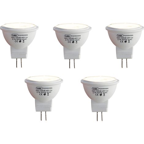 LUEDD Set di 5 lampadine LED G4 MR11 2.7W 210lm 3000K 12V