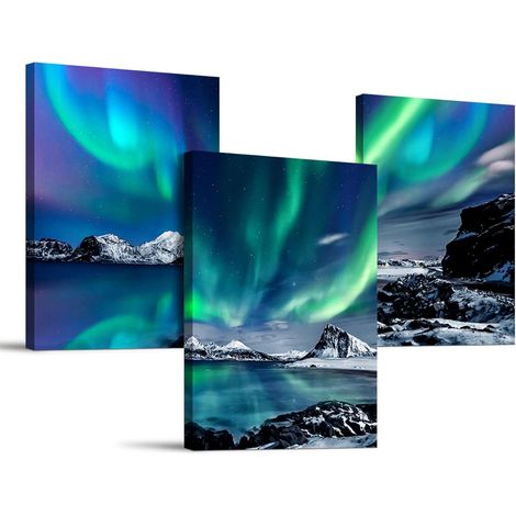 Lot de 3 tableaux sur toile aurores boréales 30x40 cm décoration murale salon chambre (1/5)