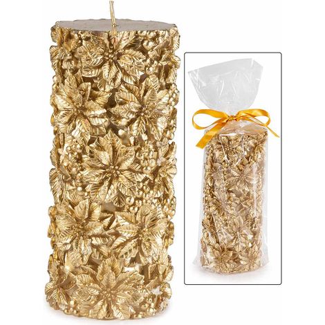 Candele di Natale dorate con decori stella di Natale in rilievo, in confezione singola, set da 4 pezzi, Ø 7,5 cm x 17 H