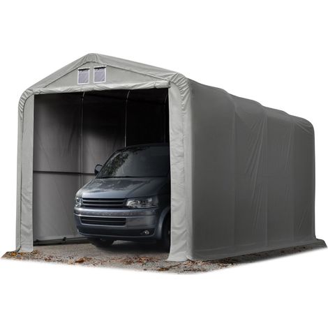 4x8m tente-garage de stockage, porte 3,5x3,5m, toile PVC d'env. 550 g/m²