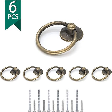 Lot de 6 poignées de tiroir en laiton antique, anneaux décoratifs, poignées de meuble vintage, boutons de tiroir en métal pour commodes et placards (1/3)