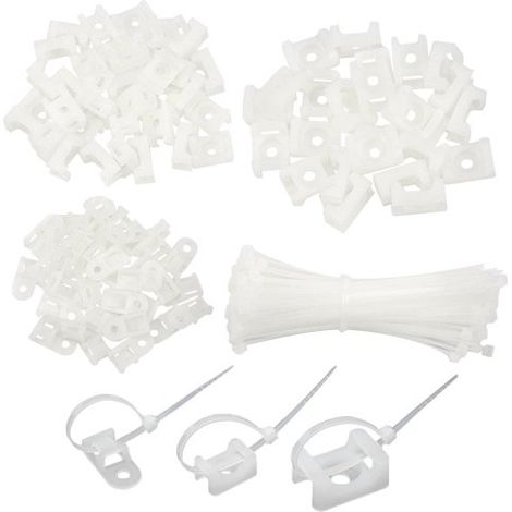 Lot de 120 attaches de câble 3 valeurs type selle pour serre-câbles et gaines réglables avec 120 attaches blanches flexibles Blanc (1/5)
