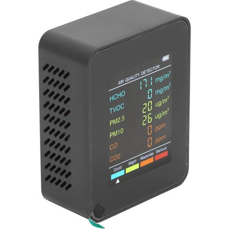 Détecteur de qualité de l'air portable écran LCD rétroéclairé CO2 TVOC HCHO PM2.5 PM10 avec alarme noir (1/5)