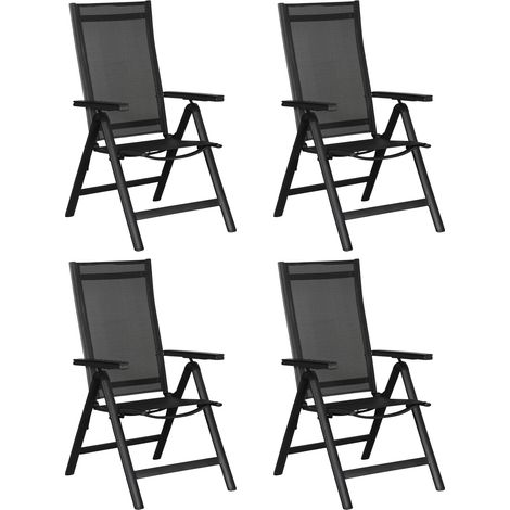 Kenny 4 x chaise de jardin, dossier réglable, 6 positions, noir/noir. (1/2)