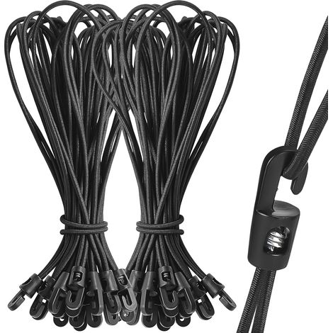 50 tendeurs élastiques crochets plastique 26 cm, caoutchouc multifonction pour bâche/bannière/filet, noir (1/5)