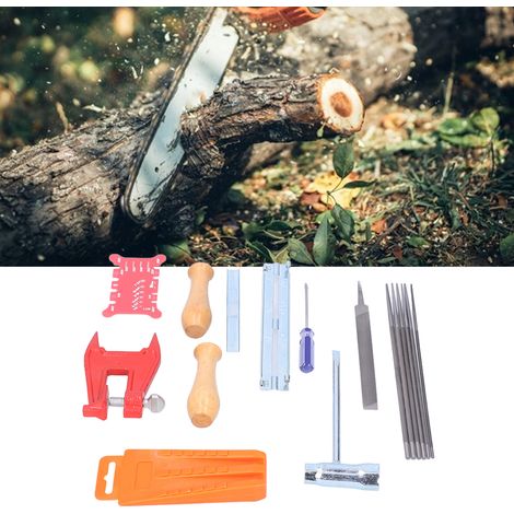 Ensemble de 16 Pièces pour Affûtage de Chaînes de Tronçonneuse Incluant Lime Plate, Manche, Lime Ronde, Coins de Bûcheronnage et Autres Accessoires -KZQ (1/5)