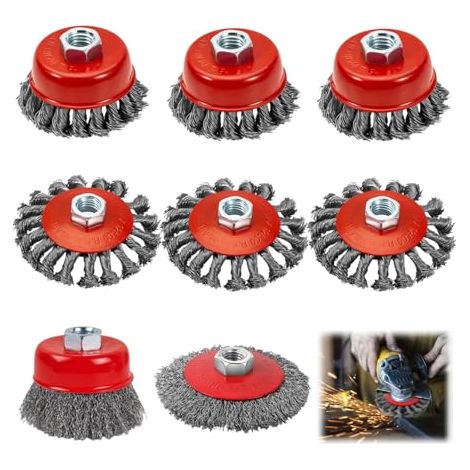 8-teiliges M14-Drahtbürstenset für Winkelschleifer, M14-Drahtbürste, 80-mm-Scheibenbürste und 120-mm-Flexdrahtbürste, zum Entrosten, Polieren, Schleifen