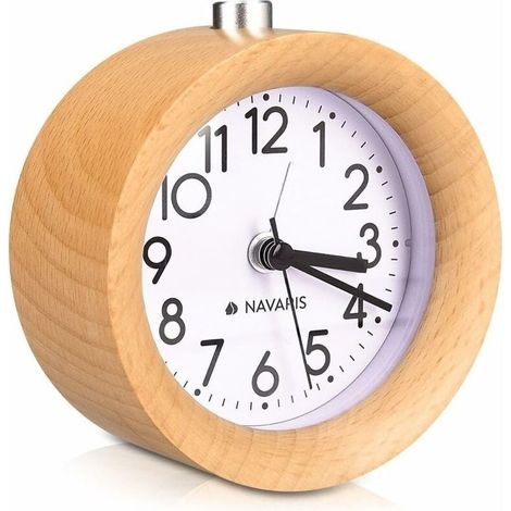 Wecker aus Holz – Klassischer runder analoger Wecker aus Naturholz – Handwecker mit Schlummerfunktion und Beleuchtung – LIAIKI