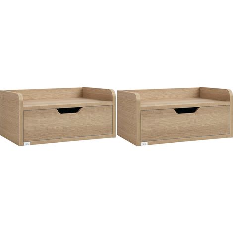 HOMCOM set de 2 mesillas de noche de pared mesitas de noche flotantes con 1 cajón para dormitorio habitación hogar 40x30x19,5 cm natural (1/5)
